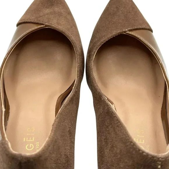 Torgeis NEW Womens 7.5 Block Heel Pumps Brown Suede & Patent Leather Minimalist - Picture 8 of 16
